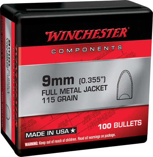 Winchester Reloading 9mm .355 115 Gr Full Metal Jacket Flat Base (fmjfb) Bullets 100 Per Box