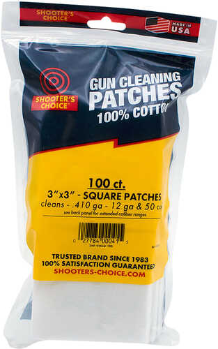 Shooters Choice 919Sq100 Cleaning Patches .50 Cal/Multi-Gauge 3" Cotton 100 Per Pkg