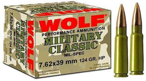7.62X39mm 124 Grain Soft Point 1000 Rounds Wolf Ammunition