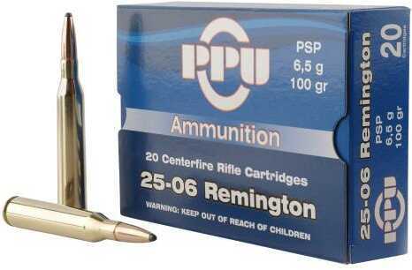 PPU Standard Rifle 25-06 Rem 100 gr 3230 fps Pointed Soft (PSP) Ammo 20 Round Box