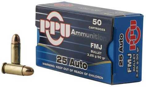 25 ACP 50 Grain Full Metal Jacket Rounds Prvi Partizan Ammunition