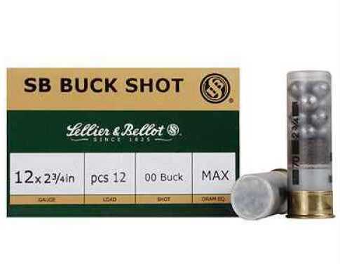 12 Gauge 2-3/4" Lead 00 Buck  12 Pellets 25 Rounds Sellier & Bello Shotgun Ammunition