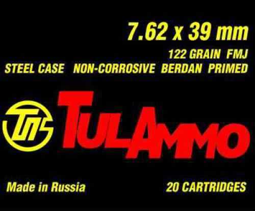 7.62X39mm 124 Grain Full Metal Jacket 20 Rounds TULA Ammunition