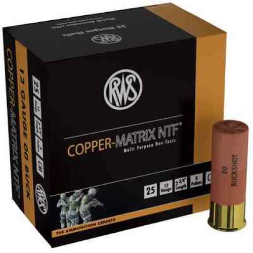 12 Gauge 2-3/4" Copper Matrix 00 Buck  8 Pellets 25 Rounds Ruag Shotgun Ammunition