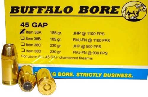 45 Glock Automatic Pistol (GAP) 185 Grain Hollow Point 20 Rounds Buffalo Bore Ammunition