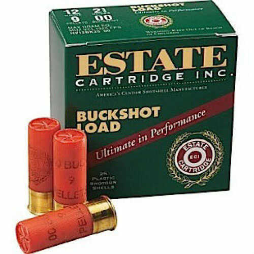 12 Gauge 2-3/4" Lead 00 Buck  9 Pellets 25 Rounds Estate Shotgun Ammunition
