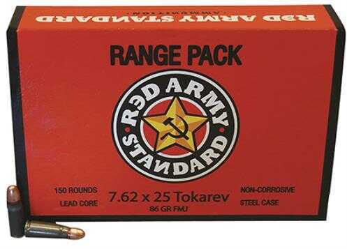 7.62X25mm Tokarev 86 Grain Full Metal Jacket 50 Rounds Red Army Ammunition