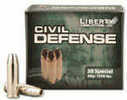 Link to Liberty Civil Defense Ammunition Is a High Quality Accurate Load Designed For Self Defense. This Copper Monolithic fragmenting Hollow Point Is Designed For Excellent Penetration And Excellent Expansion. This Light Bullet Will Travel Very quickly And Will Feel softer Shooting. Specifications: .38 Special 50 Grain Copper Monolithic Fragmenting Hollow Point Brass Cased Nickel Plated Cases ReLoadable Muzzle Velocity: 1500 Fps Uses: Personal Protection And Self Defense 20 Rounds Per Box