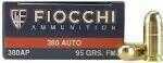 380 ACP 95 Grain Full Metal Jacket 50 Rounds Fiocchi Ammunition