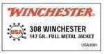 308 Win 147 Grain Full Metal Jacket 20 Rounds Winchester Ammunition