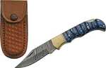 Szco Rite Edge 3" Blue Grooved Wood Damascus Lockback With Sheath