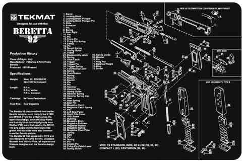 TEKMAT Armorers Bench Mat 11"X17" Beretta 92 Pistol