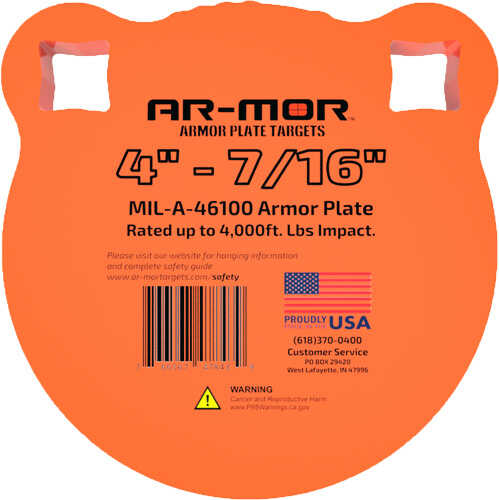 Ar-mor 4" Mil46100 Steel Gong 7/16" Thick Orange Round
