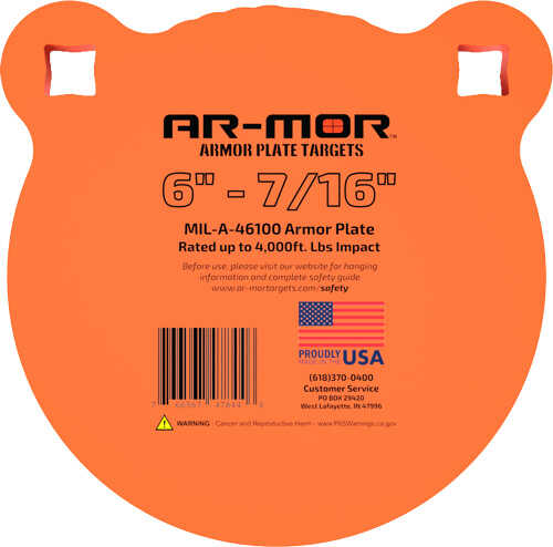 Ar-mor 6" Mil46100 Steel Gong 7/16" Thick Orange Round