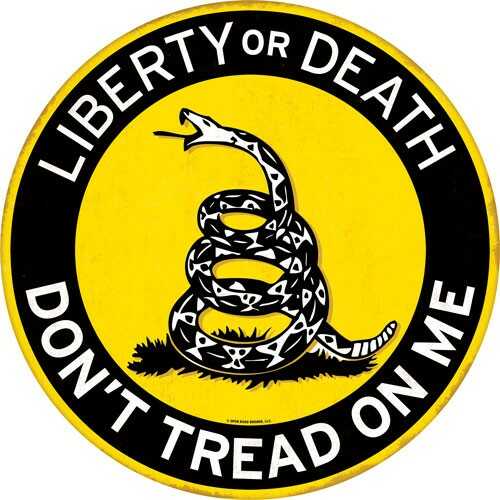 Open Road BRANDS Die Cut EMB Tin Sign Don't Tread On Me YLW