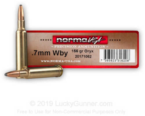 7mm Weatherby Mag 156 Grain Oryx 20 Rounds Norma Ammunition Magnum