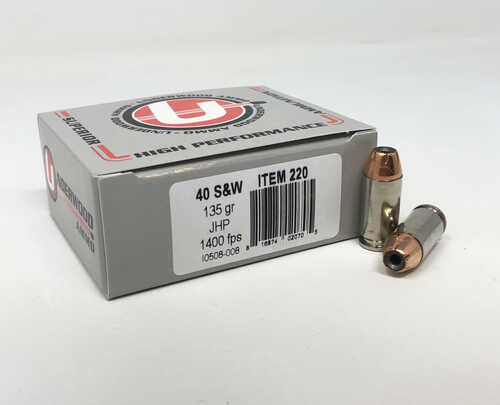 40 S&W 135 Grain Jacketed Hollow Point 20 Rounds Underwood Ammunition