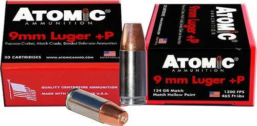 9mm Luger 124 Grain Hollow Point 20 Rounds Atomic Ammunition