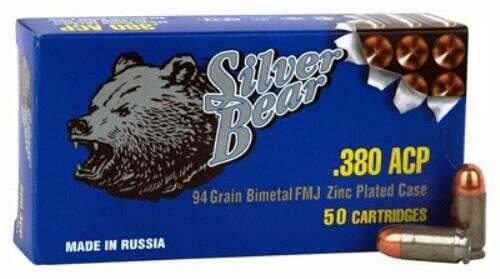 380 ACP 94 Grain Full Metal Jacket 50 Rounds Silver Bear Ammunition